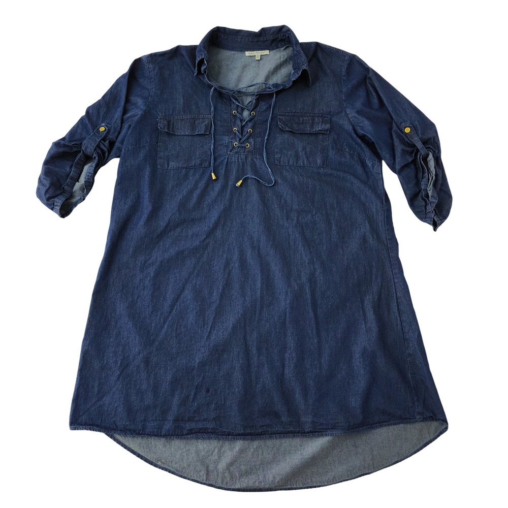 Speed Control New York Denim Lace Up Tunic Shirt Dark Wash Blue Womens‎ 1X